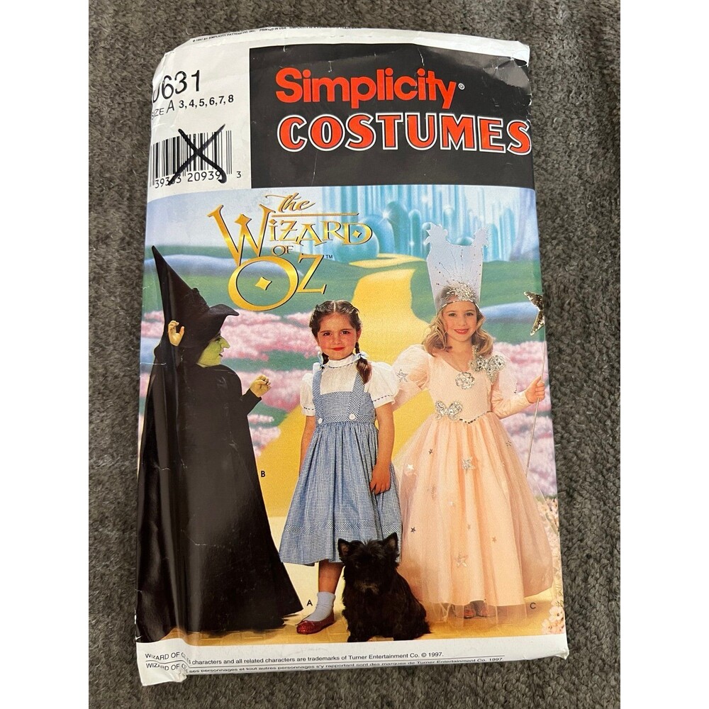 Vintage Simplicity 0631 Wizard of Oz Girls Costume Pattern Dorothy Witch Glinda